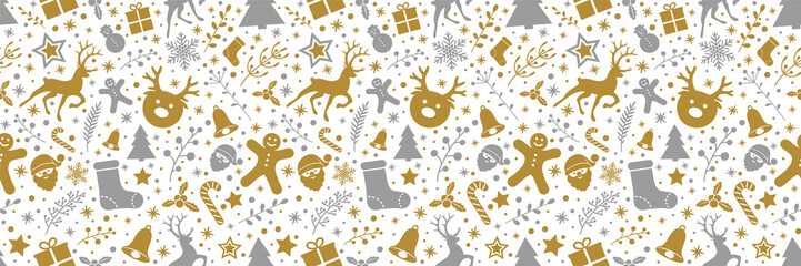  Christmas background with decorations and seamless pattern. Vector.