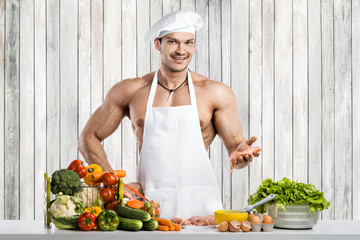 Wall Mural - Man bodybuilder on kitchen