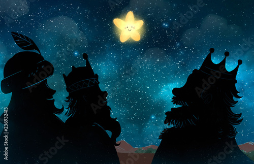Fotografía Reyes magos de Oriente con estrella de navidad