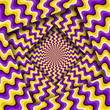 Abstract turned frames with a rotating purple yellow wavy pattern. Optical illusion background.