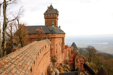 Haut-Koenigsbourg castle and view of valley. Alsace, France. 