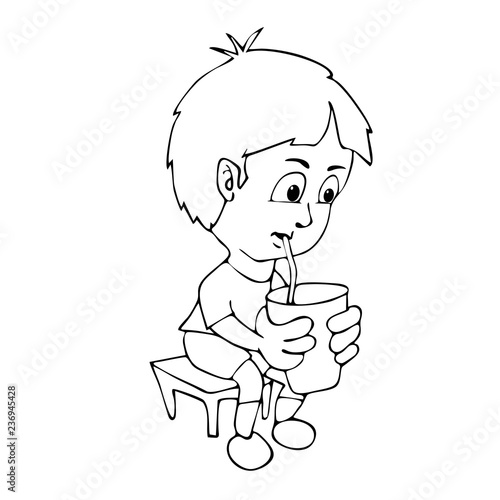 Kid Boy With Cold Drink Coloring Page Stock Vector Adobe Stock