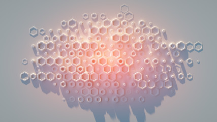 Poster - Cloud of glowing hexagons 3D rendering