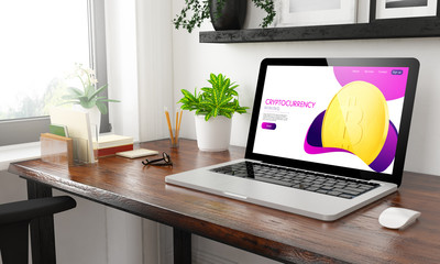 Poster - laptop at home office cryptocurrency