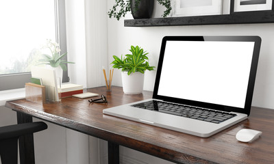 Poster - laptop at home office mockup