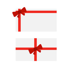 Wall Mural - gift cards with bows. red christmas bow on gift card vector