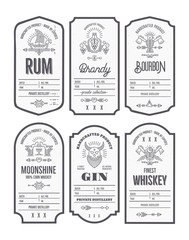 set of vintage bottle label design with ethnic elements in thin line style.