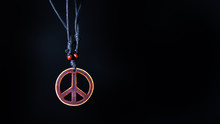 Wooden Peace Symbol Attached To String Necklace Fairies Love Not War