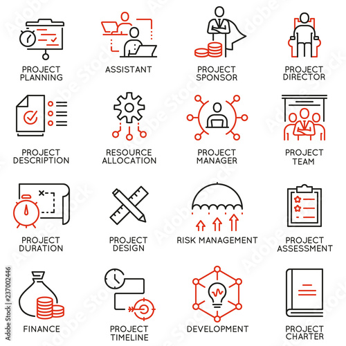Fotografía Vector set of linear icons related to project management
