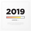 Happy New Year 2019 card theme. yellow loading time button on white gradient background