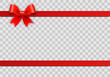Gift card with red ribbon and a bow - Gift voucher template with place for text and transparent background - Invitation