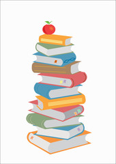 Wall Mural - Books  stacking. Open book, hardback books on white background. Back to school. Copy space for text. Illustration.