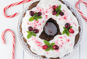 Wall Mural - Homemade chocolate cake decorated for Christmas.