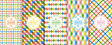 Collection Of Vector Colorful Decorative Backgrounds - Seamless Geometric Childish Patterns. Vibrant Repeatable Textures