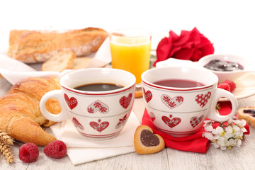 Sticker - coffee and croissant, valentine breakfast