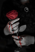 Woman With Red Rose  Blood