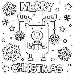 Merry Christmas. Coloring page. Black and white vector illustration.