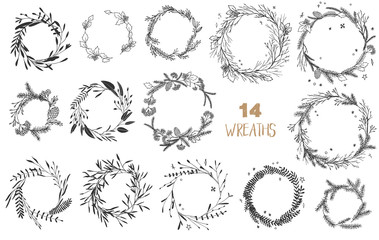 Christmas wreaths set.