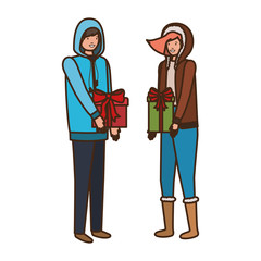 Wall Mural - young couple with gift box avatar character