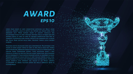 Wall Mural - award of blue glowing dots. sports cup of particles. vector illustration.
