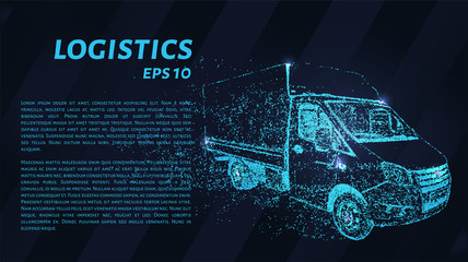 Wall Mural - Logistics of blue glowing dots. Car logistics of particles. Vector illustration.