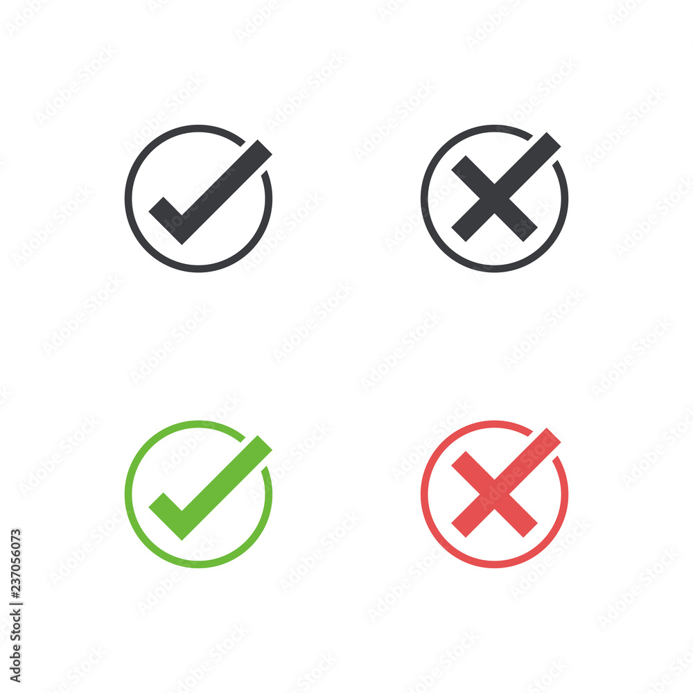 Check mark icon set. Approve and cancel symbol for design project. Flat ...
