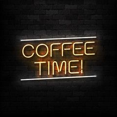 Wall Mural - Vector realistic isolated neon sign of Coffee Time logo for decoration and covering on the wall background. Concept of cafe and coffee shop.