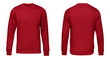 Blank template mens red pullover long sleeve, front and back view, isolated on white background. Design sweatshirt mockup for print