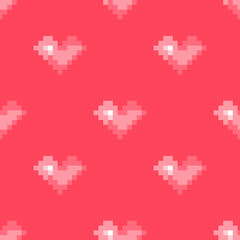 Wall Mural - geek valentine's day pixel hearts seamless pattern background. pixel art heart. love and valentine. 