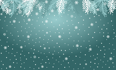 Blue winter background or template with branches christmas tree.  Vector graphic pattern.