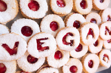 Homemade Christmas Cookies With Vegan Lettering - Traditional "Linzer Augen" From Austria