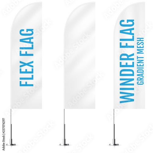 White Textile Flex Or Winder Banner Flags Banner Flag Mockups Set