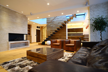 commodius living room in duplex apartment interior