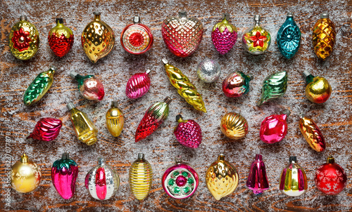 Pattern Of Antique Christmas Toys On A Board Covered With Frost Pattern Of Antique Christmas Toys On A