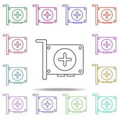 video card line icon. Elements of computer hardware in multi color style icons. Simple icon for websites, web design, mobile app, info graphics