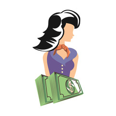 Wall Mural - beautiful woman with bills dollars retro style