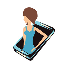 Sticker - woman retro in smartphone