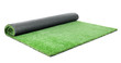 Rolled artificial grass carpet on white background. Exterior element