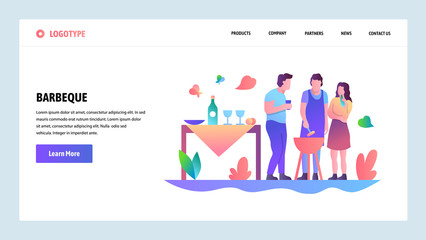 Web site onboarding screens. BBQ party and picnic in a park. Menu vector banner template for website and mobile app development. Modern design linear art flat illustration.