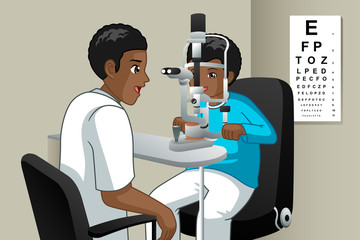 Wall Mural - Optometrist Checking on a Kid Eyes Illustration