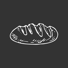 Wall Mural - Hand drawn loaf doodle. Sketch food and drink, icon. Decoration element. Isolated on black background. Vector illustration