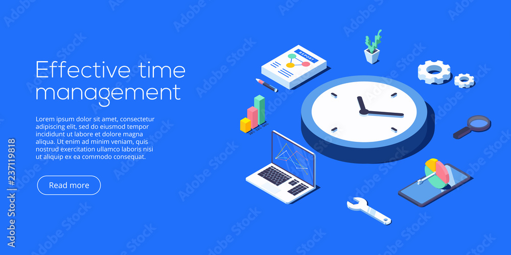 Effective time management isometric vector illustration. Task ...