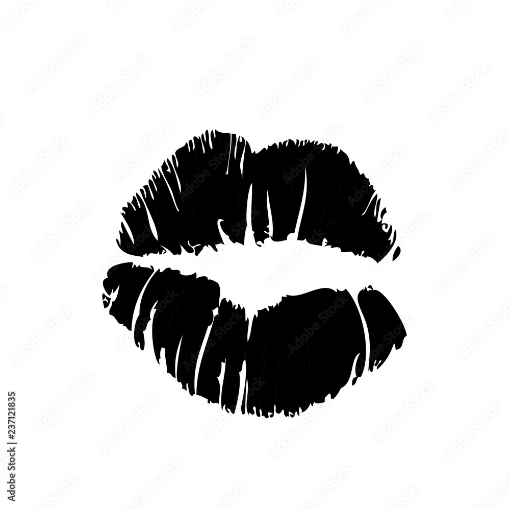Vector black and white girls lipstick kiss mark print on white