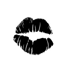 Vector Black And White Girls Lipstick Kiss Mark Print On White Background