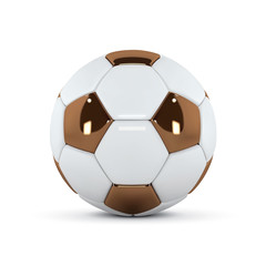 Wall Mural - White and Gold soccer ball on white background. Golden 3d football ball