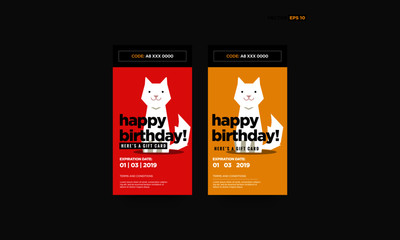 Happy Birthday Here's A Gift Card With Cute Cat Vector Illustration Code and Expiry Date