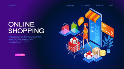 Wall Mural - Online shopping isometric concept banner