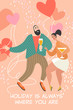 © naidzionysheva - Vector illustration of Valentines day with a couple dancing and drinking wine