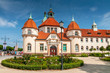 Historic Balneology Building and old Lighthouse in Sopot, Poland.