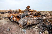 Destroyed Tank, War Actions Aftermath, Ukraine And Donbass Conflict